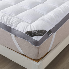 BEIVIG topper shown on bed for quick installation and comfort boost.