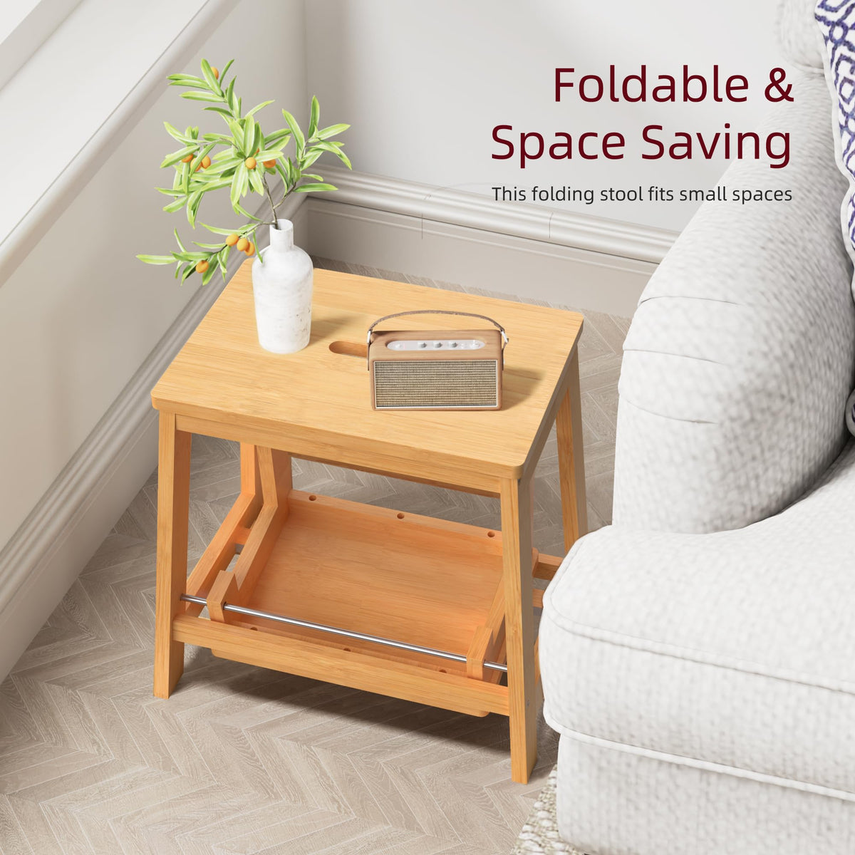 BEKVEM bamboo stool is lightweight and portable for home tasks
