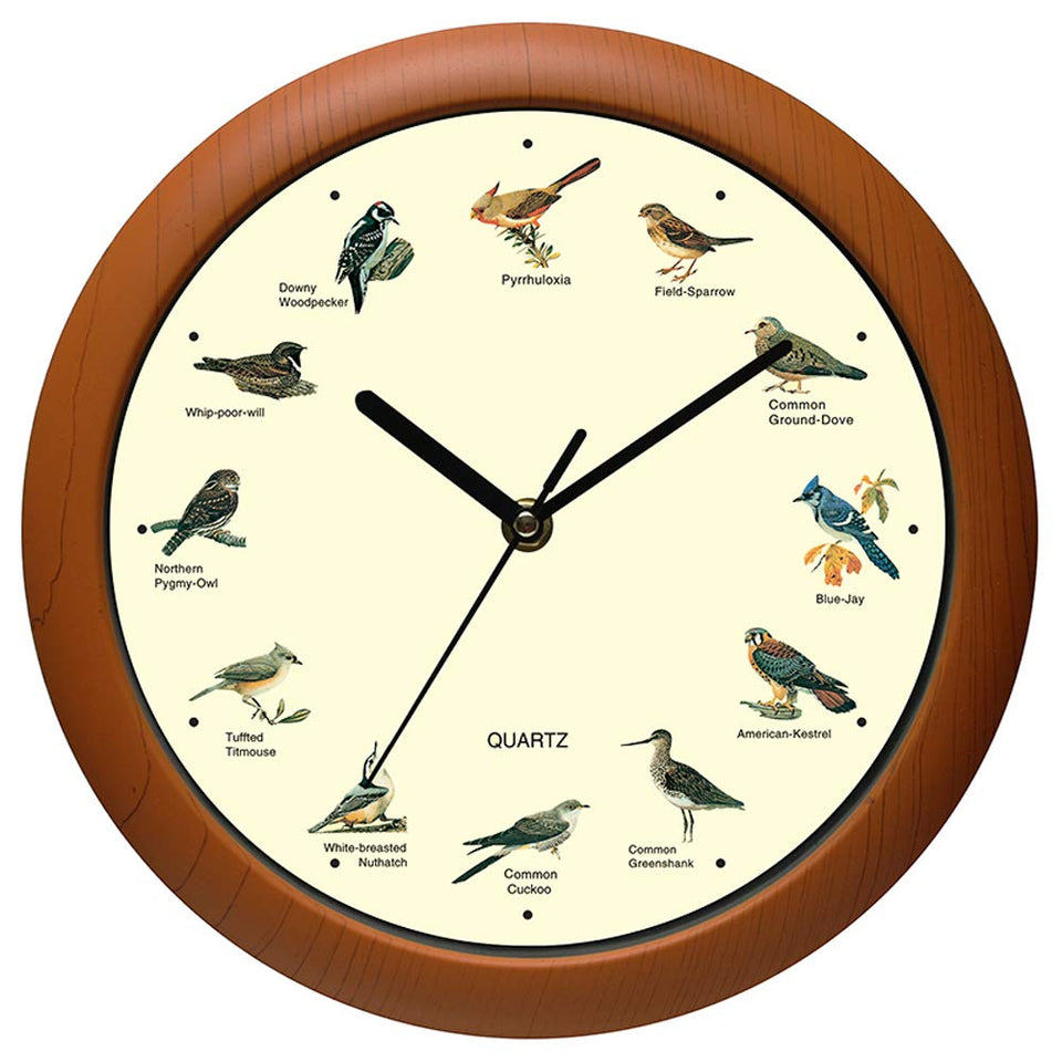 Belinlen Singing Bird Wall Clock face showcases stylish decor with hourly birdsong.