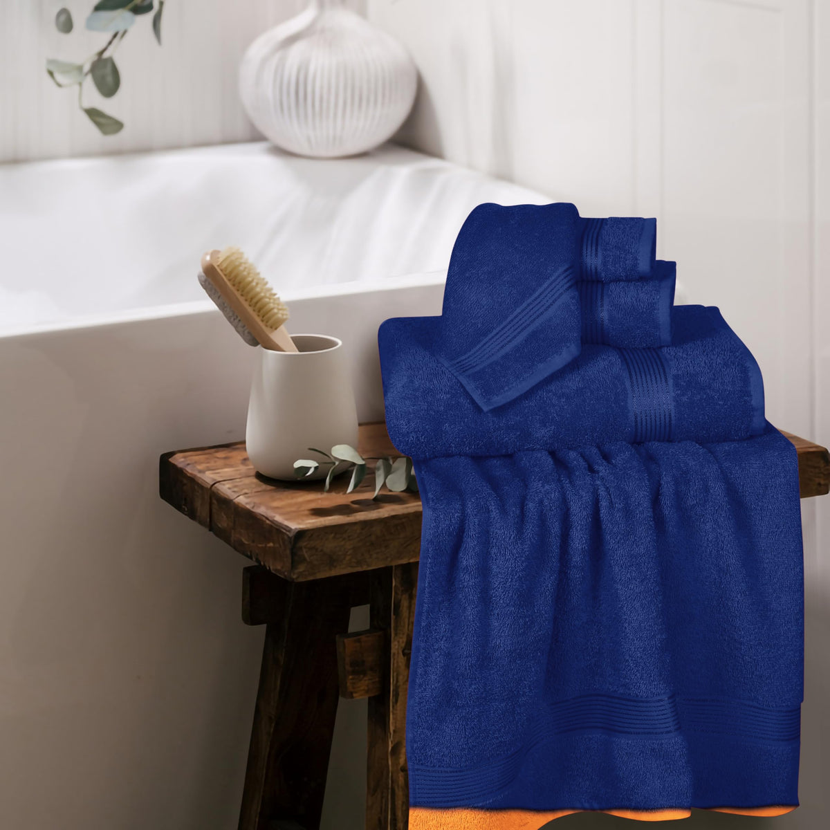 Belizzi Home Ultra Soft hand towel closeup; absorbent fibers in navy hue