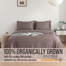 Mocha bamboo sheets' silky weave provides hypoallergenic, moisture-wicking comfort.