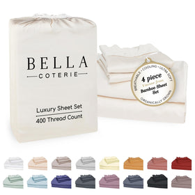 BC Bella Coterie bamboo viscose king sheet set top view highlights luxurious weave and breathable comfort.