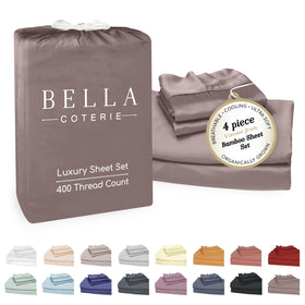 Bella Coterie bamboo viscose sheets in mocha offer cooling comfort.