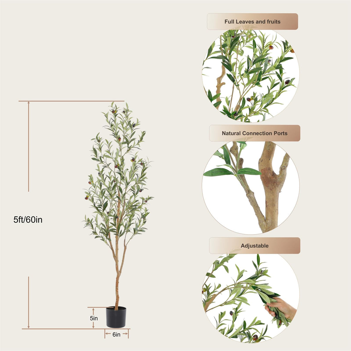 Easy assembly of Bellacat olive tree with adjustable branches.