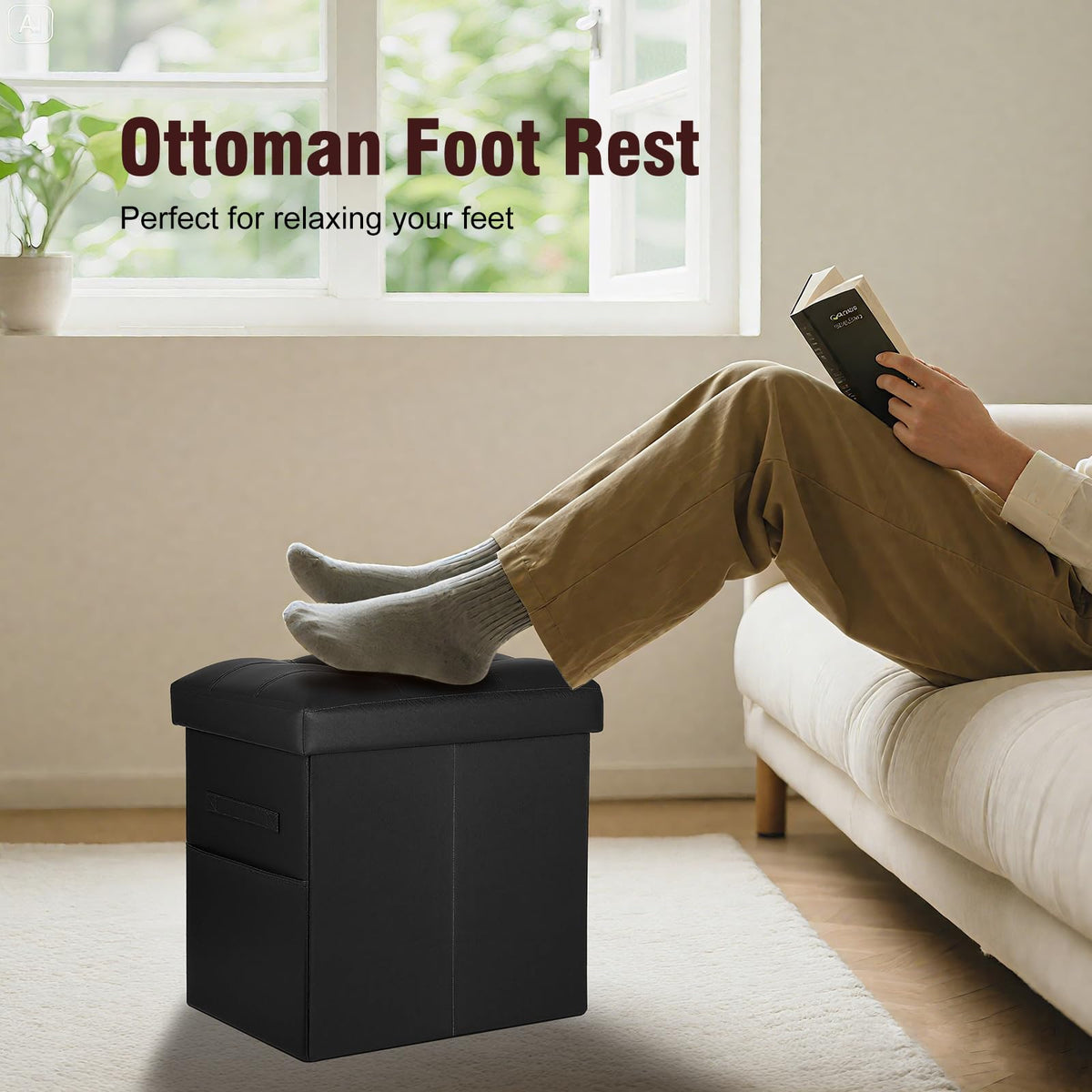 BelugaHelper foldable ottoman featuring side pockets for quick access