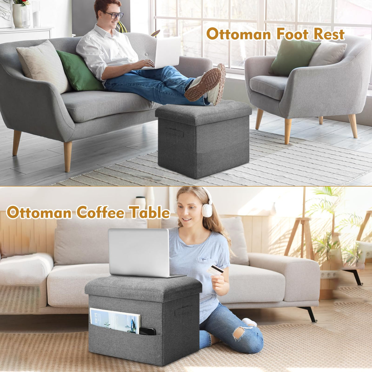 BelugaHelper folding ottoman flat-fold saves space when not in use.