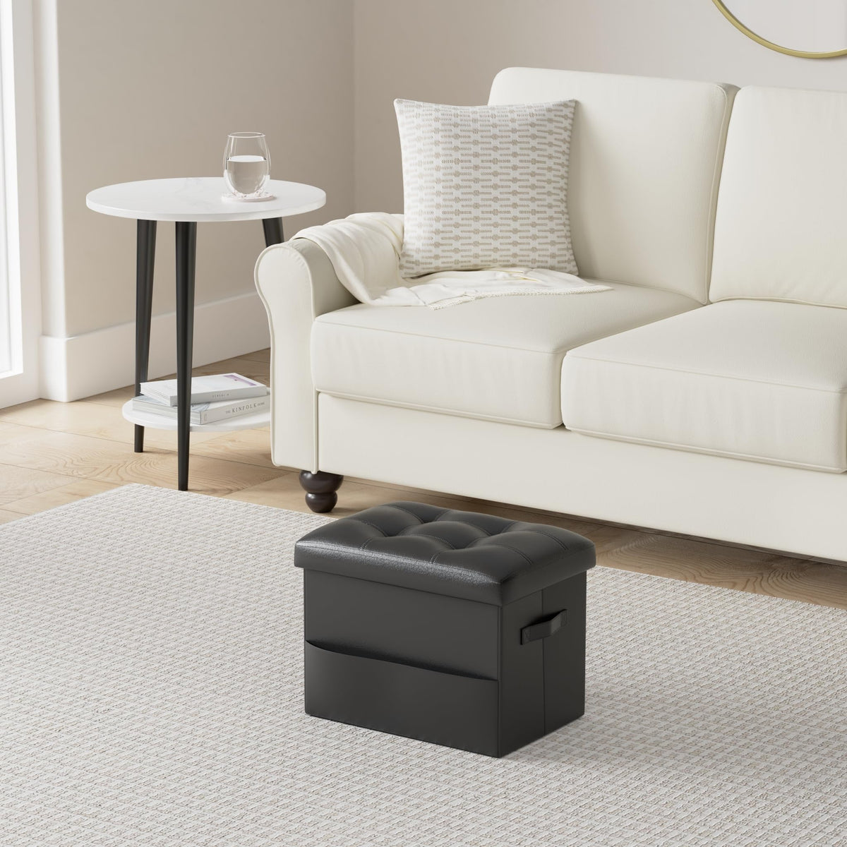 BelugaHelper foldable-storage ottoman folded flat saves space in small rooms.