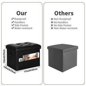BelugaHelper black living-room setup shows versatile styling with storage ottoman.