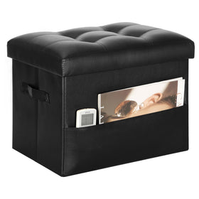 BelugaHelper storage ottoman in black leather offers compact, sturdy seating.