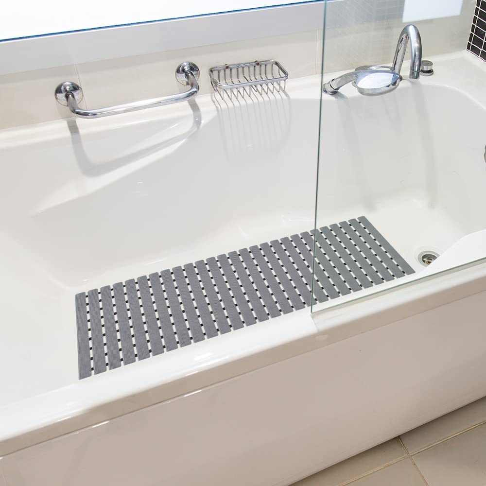 Neutral gray finish complements modern bathroom decor.