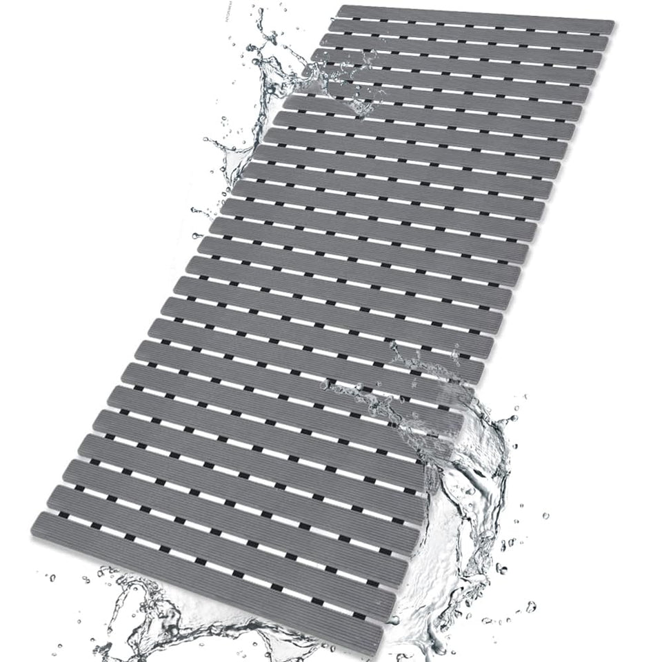 Bemiso shower mat with suction cups provides secure footing in the tub.