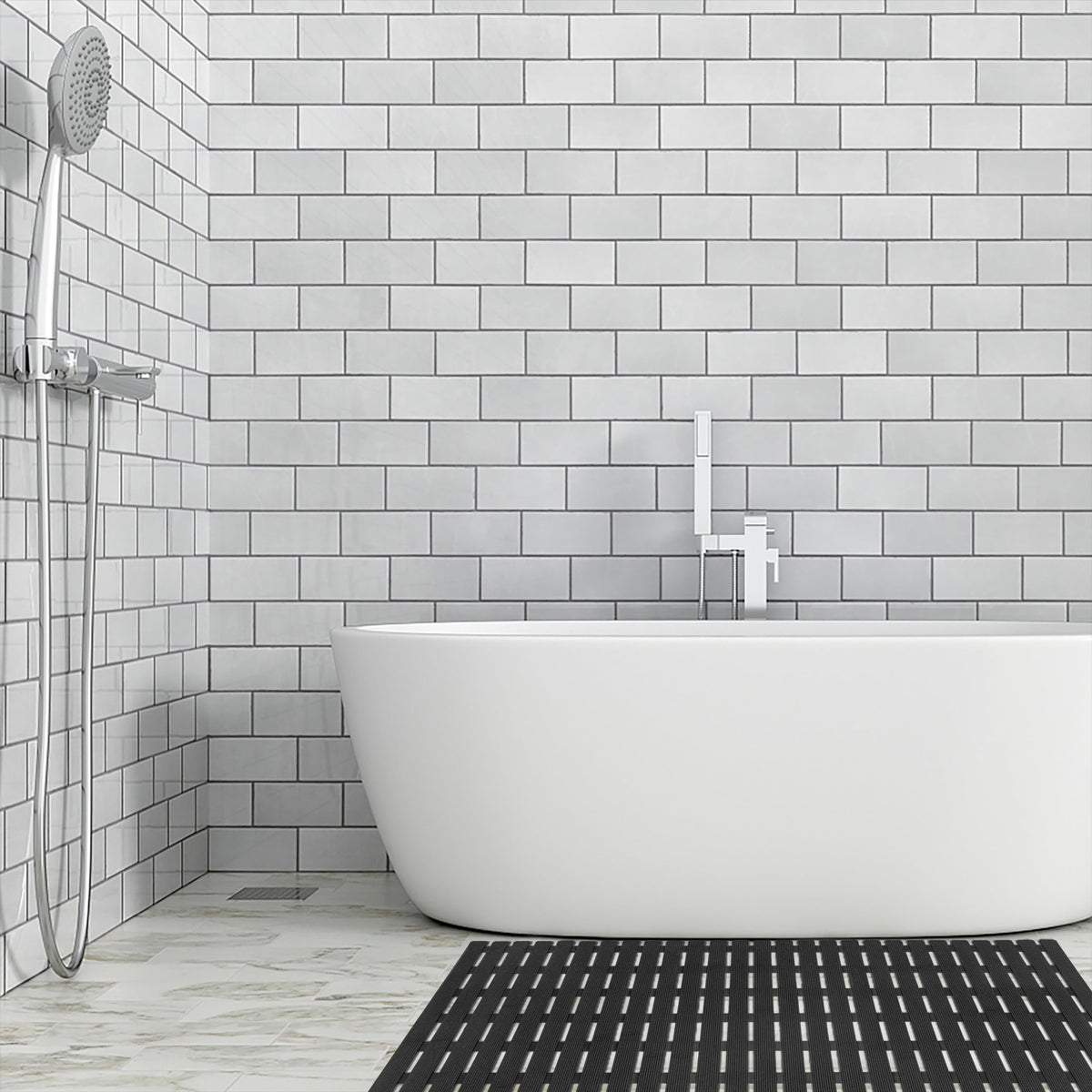 Textured surface provides confident footing during showers