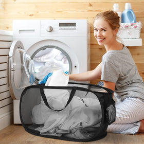 Bemkoo collapsible laundry basket side pocket highlights convenient detergent storage.