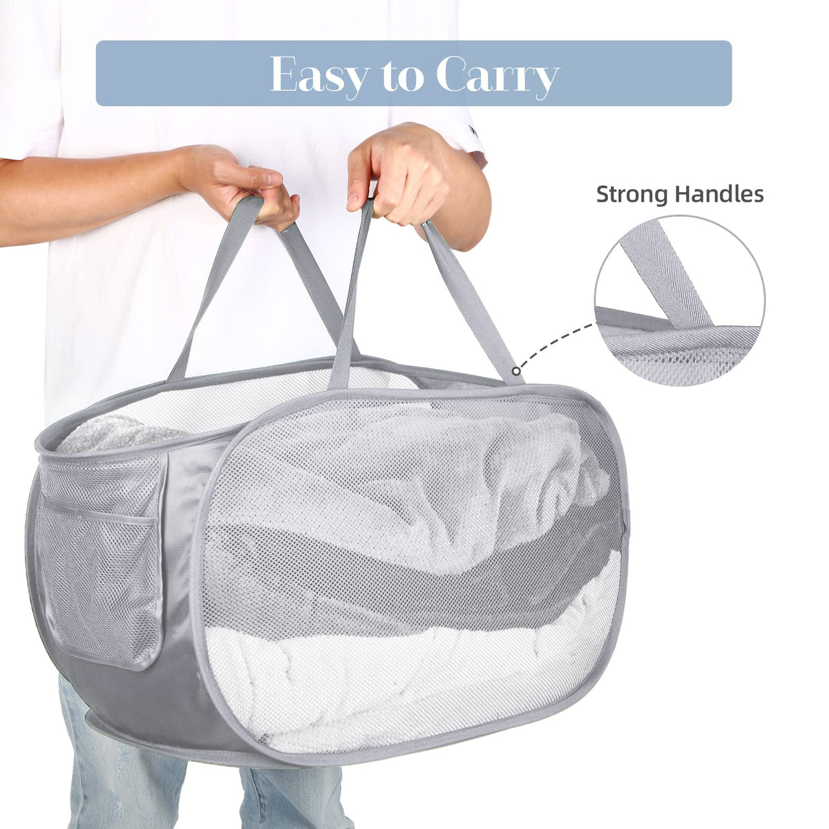 Bemkoo durable laundry basket with dense mesh promotes air circulation and odor control.