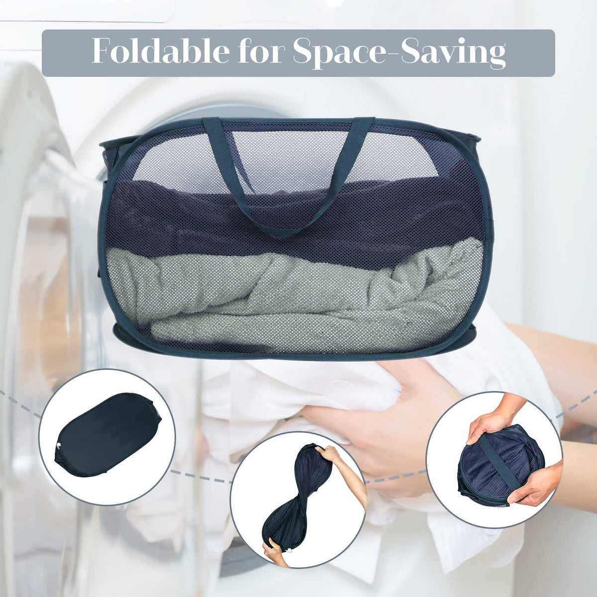 Bemkoo foldable hamper ideal for dorm rooms and travel.