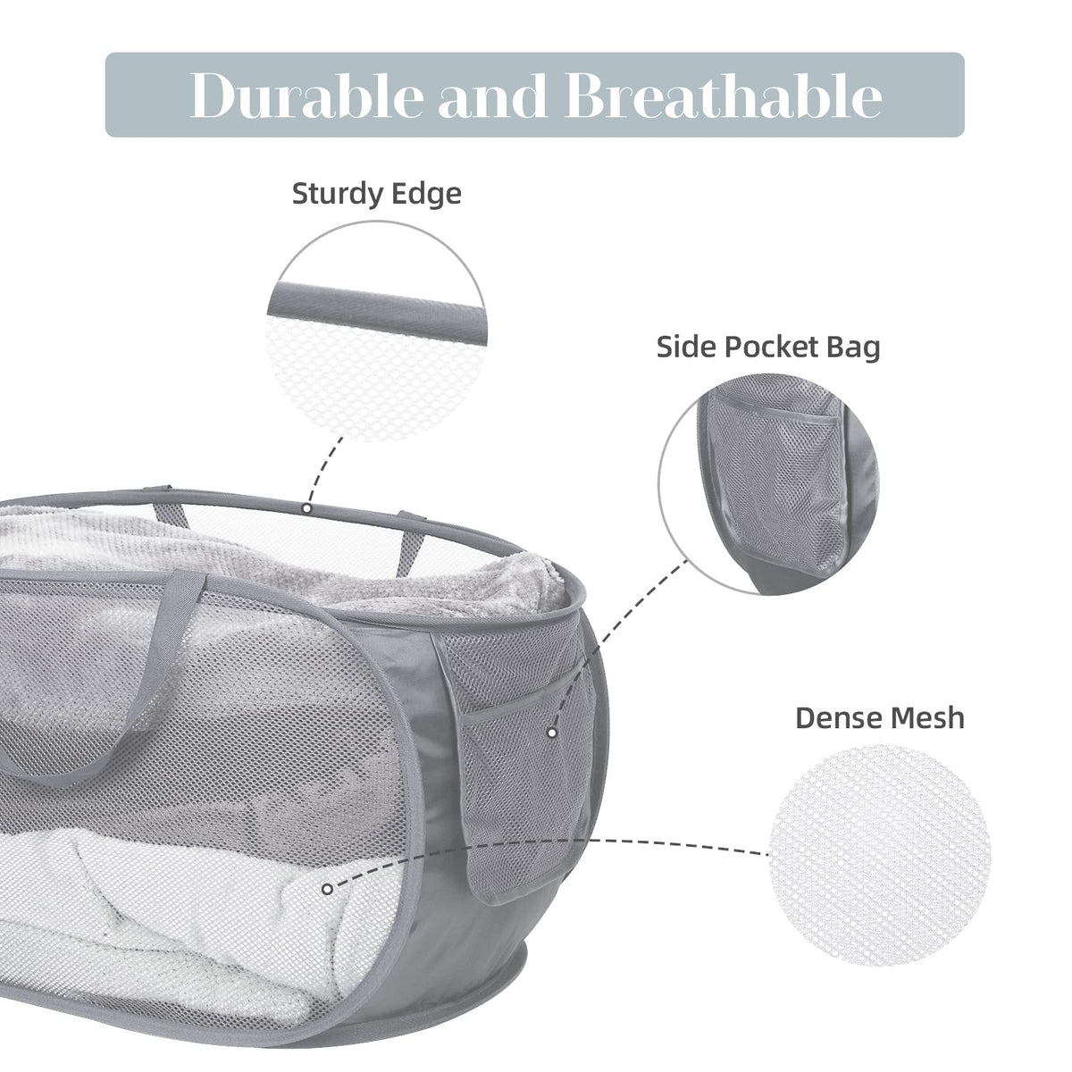 Bemkoo laundry hamper reinforced handles for easy carrying and transport.