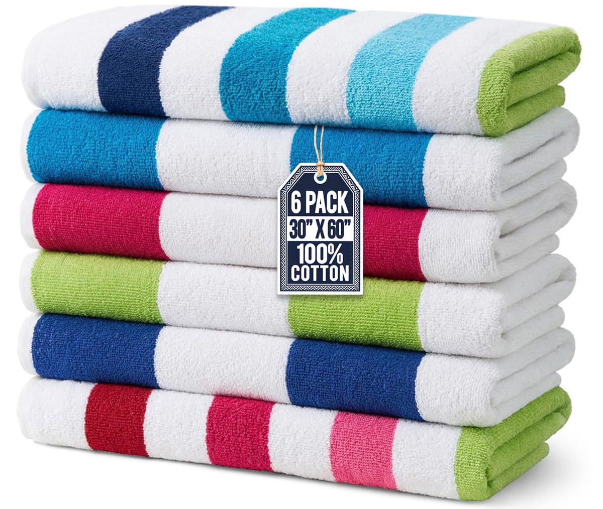 Ben Kaufman Terry Cabana striped towel shows oversized 30x60 size for lounging.