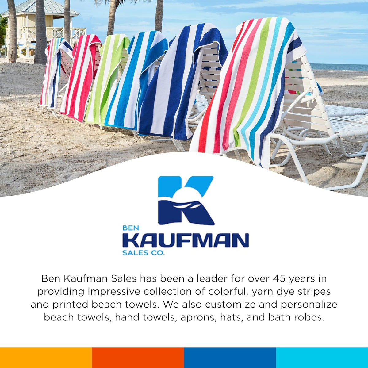 Ben Kaufman six-piece striped towel set displayed for easy poolside setup.