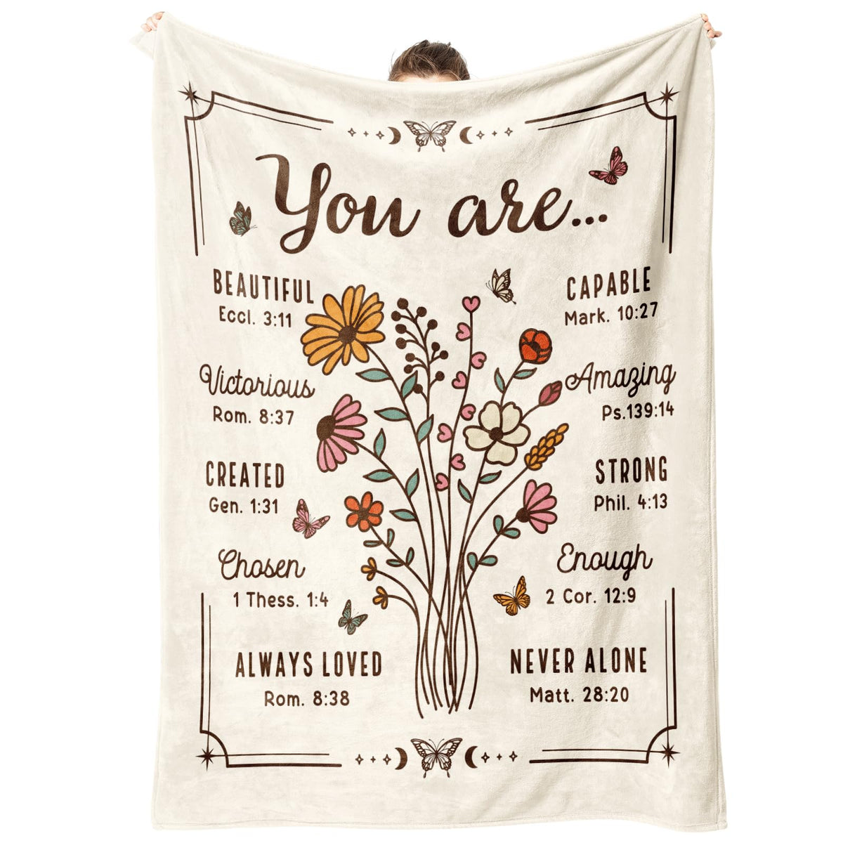BeneCharm Christian floral throw blanket on sofa offers cozy, scripture-inspired warmth.