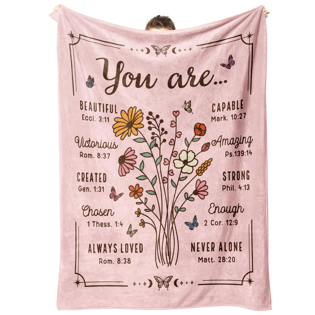 BeneCharm Christian floral throw blanket pink on bed provides soft warmth.