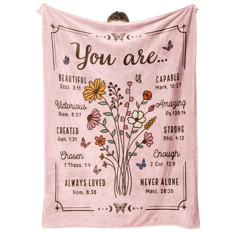 BeneCharm Christian floral throw blanket pink on bed provides soft warmth.