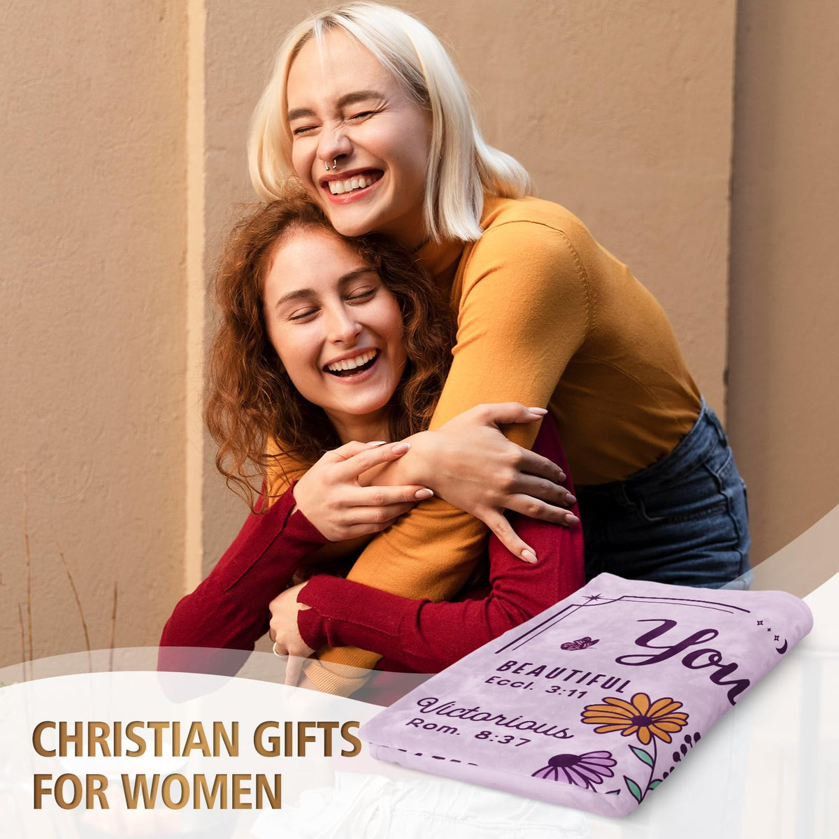 BeneCharm floral blanket folded on display highlights elegant design for gifting.