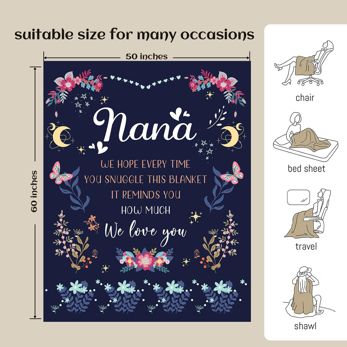 BeneCharm Nana Gifts blanket features soft, double-sided flannel for cozy warmth.