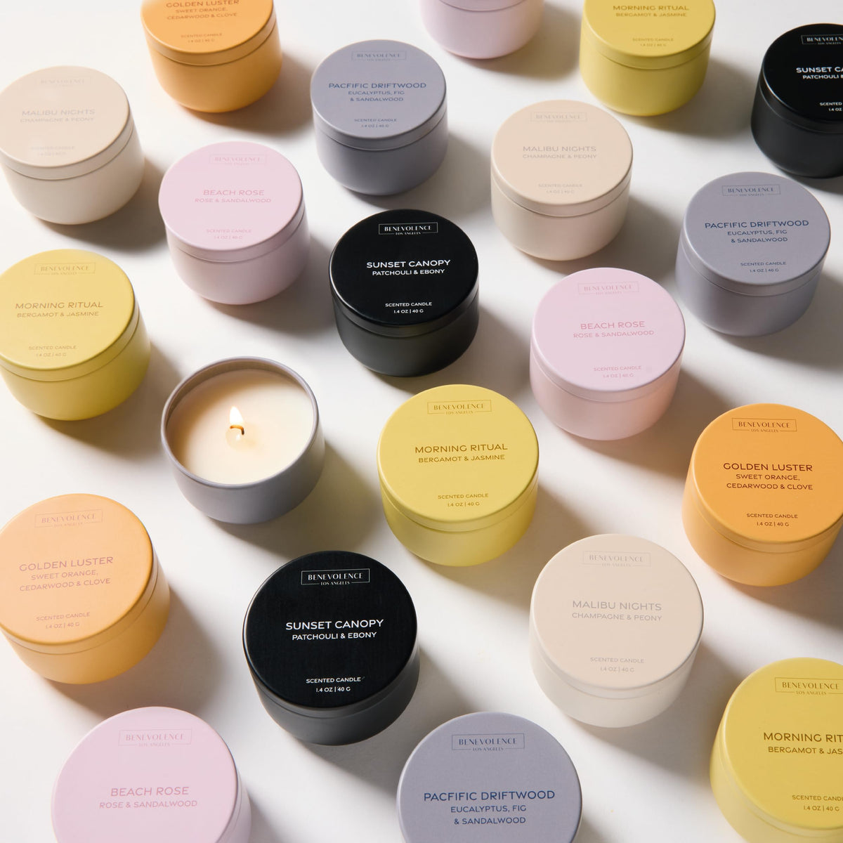 Benevolence LA ready-to-gift packaging showcasing six-tin set