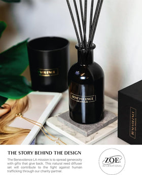 Benevolence LA diffuser in a living room creates inviting, calming ambience