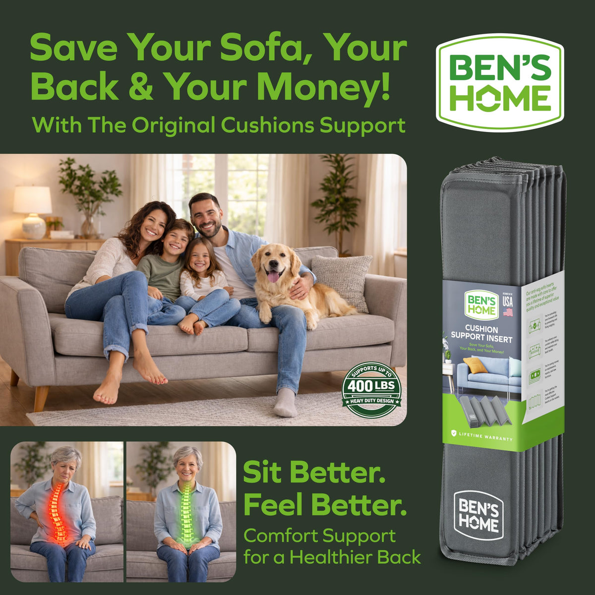 BEN'SHOME lifetime-replacement logo conveys lasting brand promise.