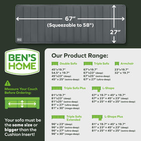 BEN'SHOME side profile shows slim, sturdy support for sagging cushions.