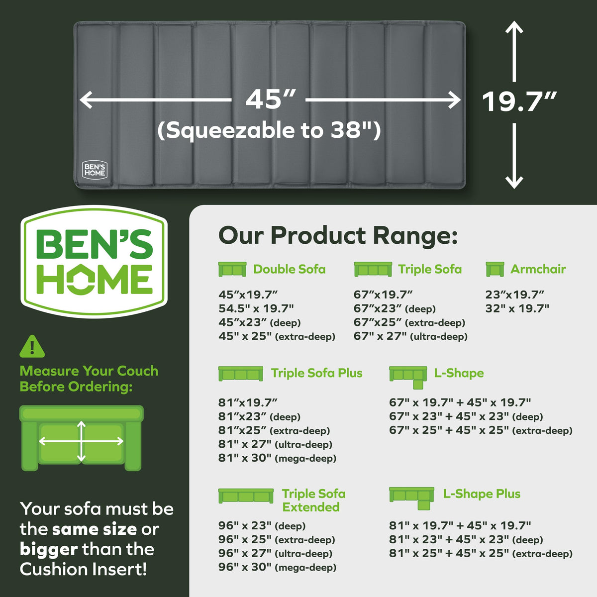 BEN'SHOME anti-slip fabric keeps cushions from sliding