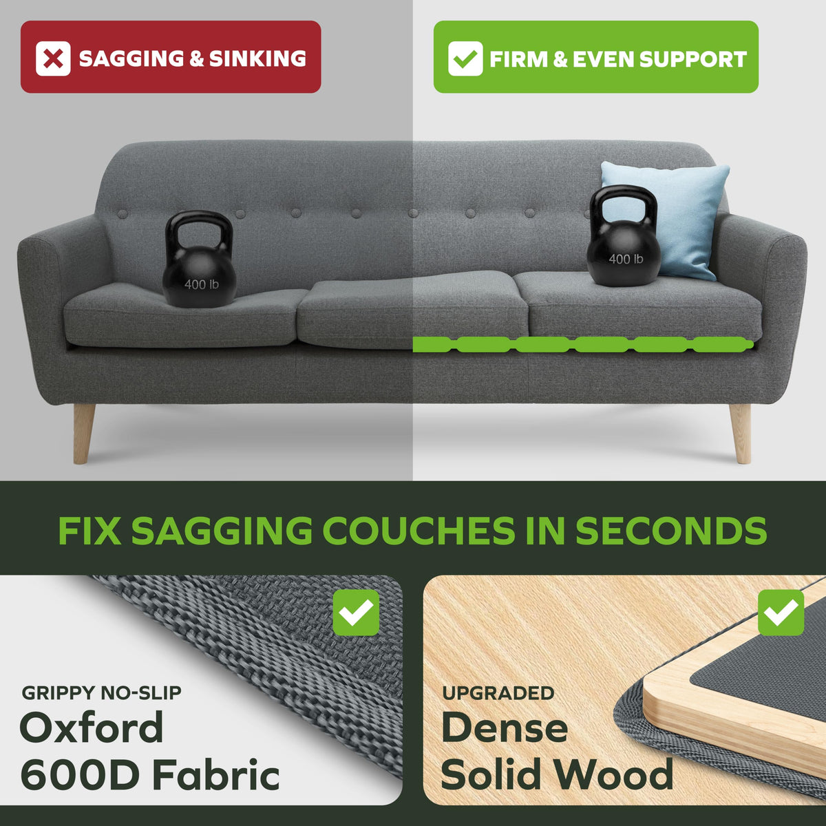 BEN'SHOME solid wood 0.5-inch thickness delivers durable sofa support.
