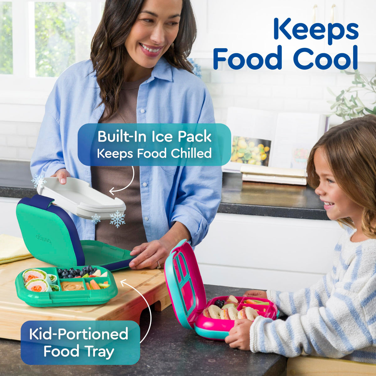 Bentgo Chill Kids four compartments organize fruits, veggies, yogurt, and dips