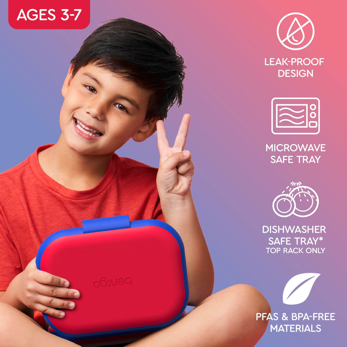 Bentgo Chill Kids removable microwave-safe tray for quick reheats.