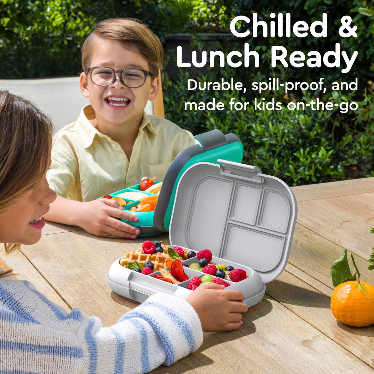 Bentgo Chill Kids rubberized outer shell protects against drops on the go.