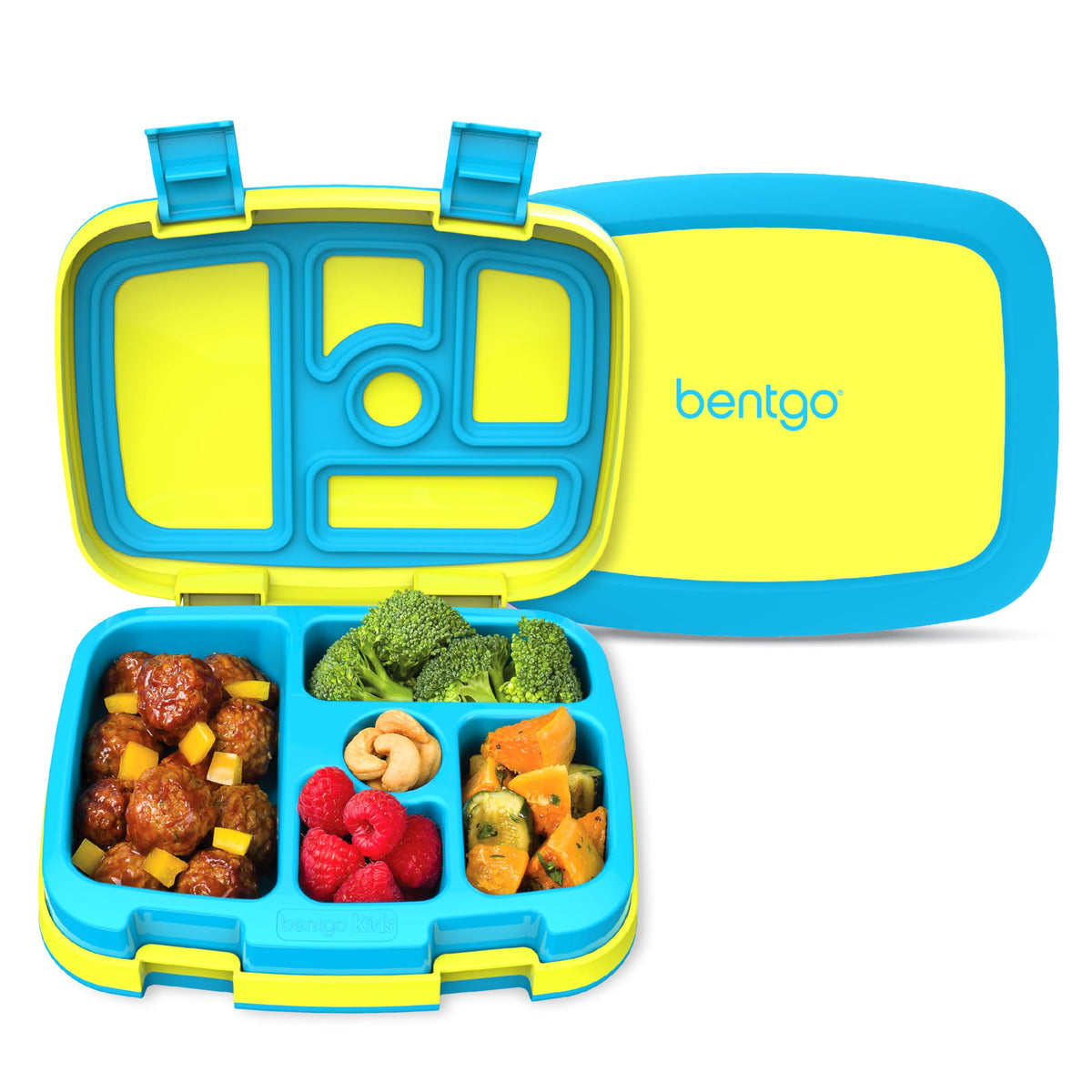 Bentgo Kids 5-compartment bento in citrus yellow keeps meals organized and portioned.