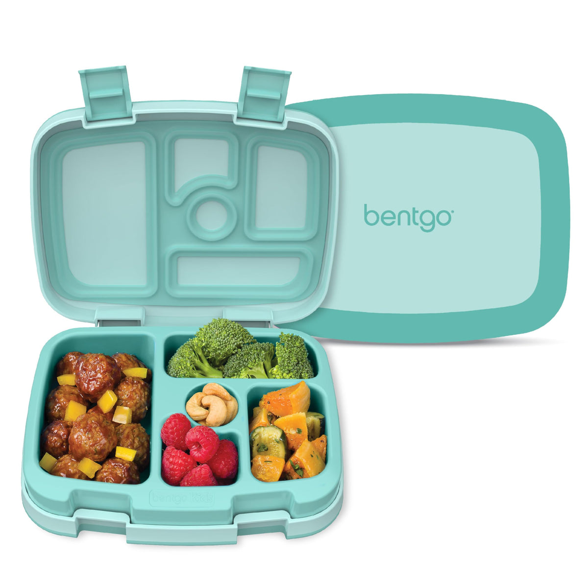 Bentgo Kids Bento 5-compartment lunch box keeps portions organized for school meals.