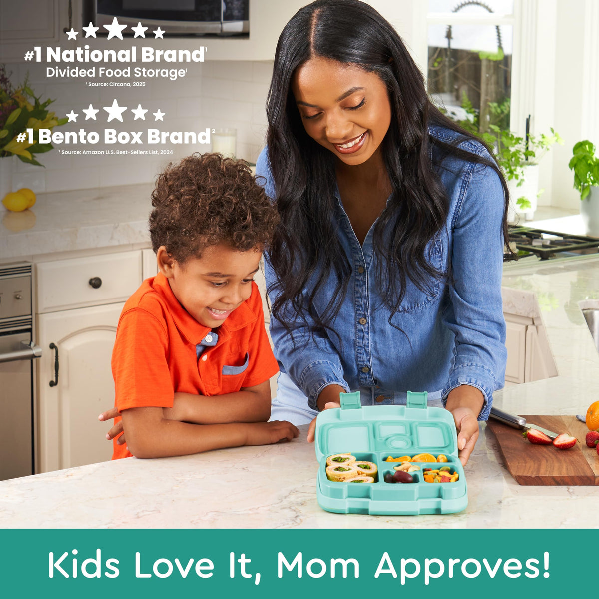 Bentgo Kids leak-proof lid prevents spills during transport of kid-friendly lunches.