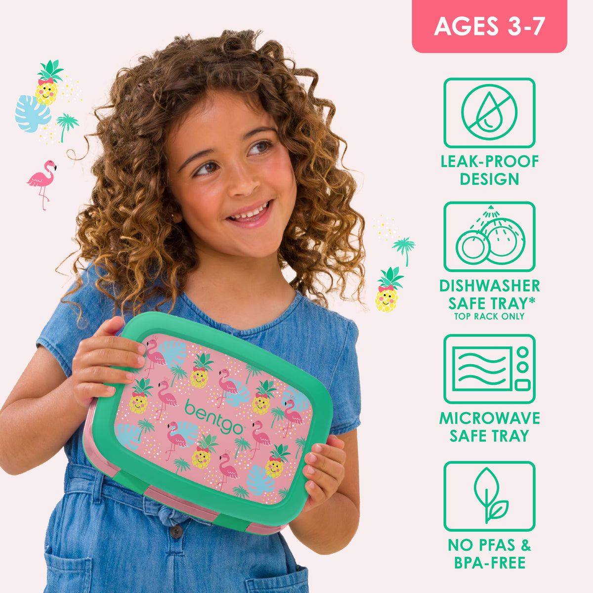 Bentgo Kids with drop-proof edges supports active kids during lunch and travel.