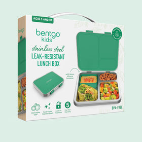Green Bentgo Kids lunch box shown from front view