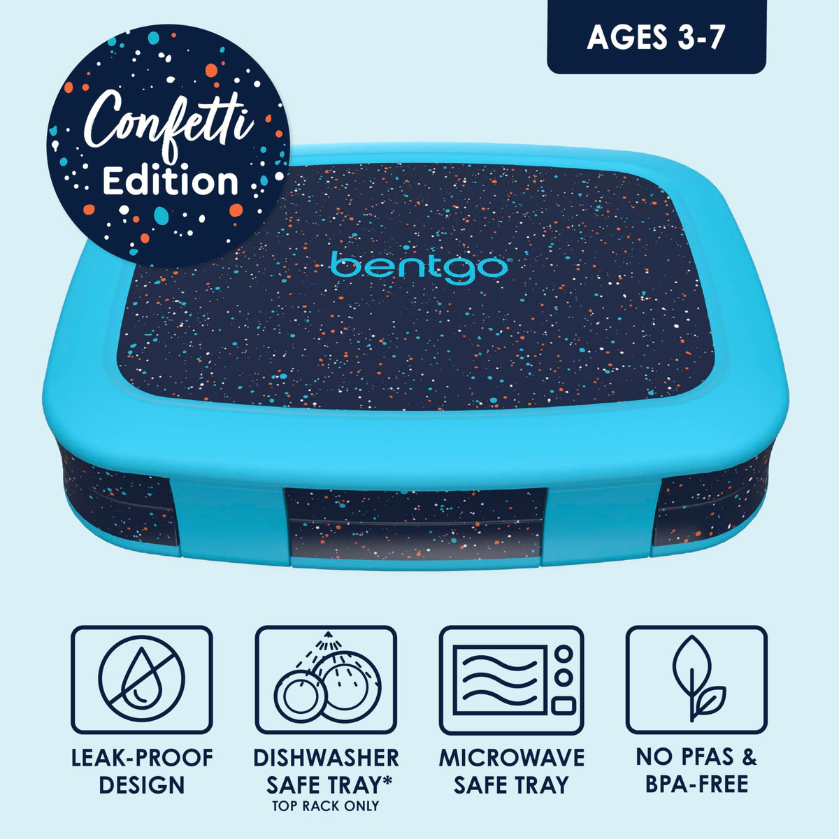 Bentgo Kids leak-proof lunch box lid keeps messes contained during lunch
