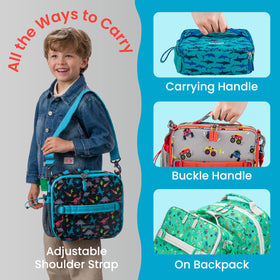 Bentgo lunch bag with adjustable strap enables comfortable carry between classes.