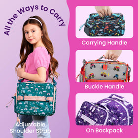 Bentgo Kids Unicorn Backpack-Attachment enables hands-free transport by attaching to backpacks.