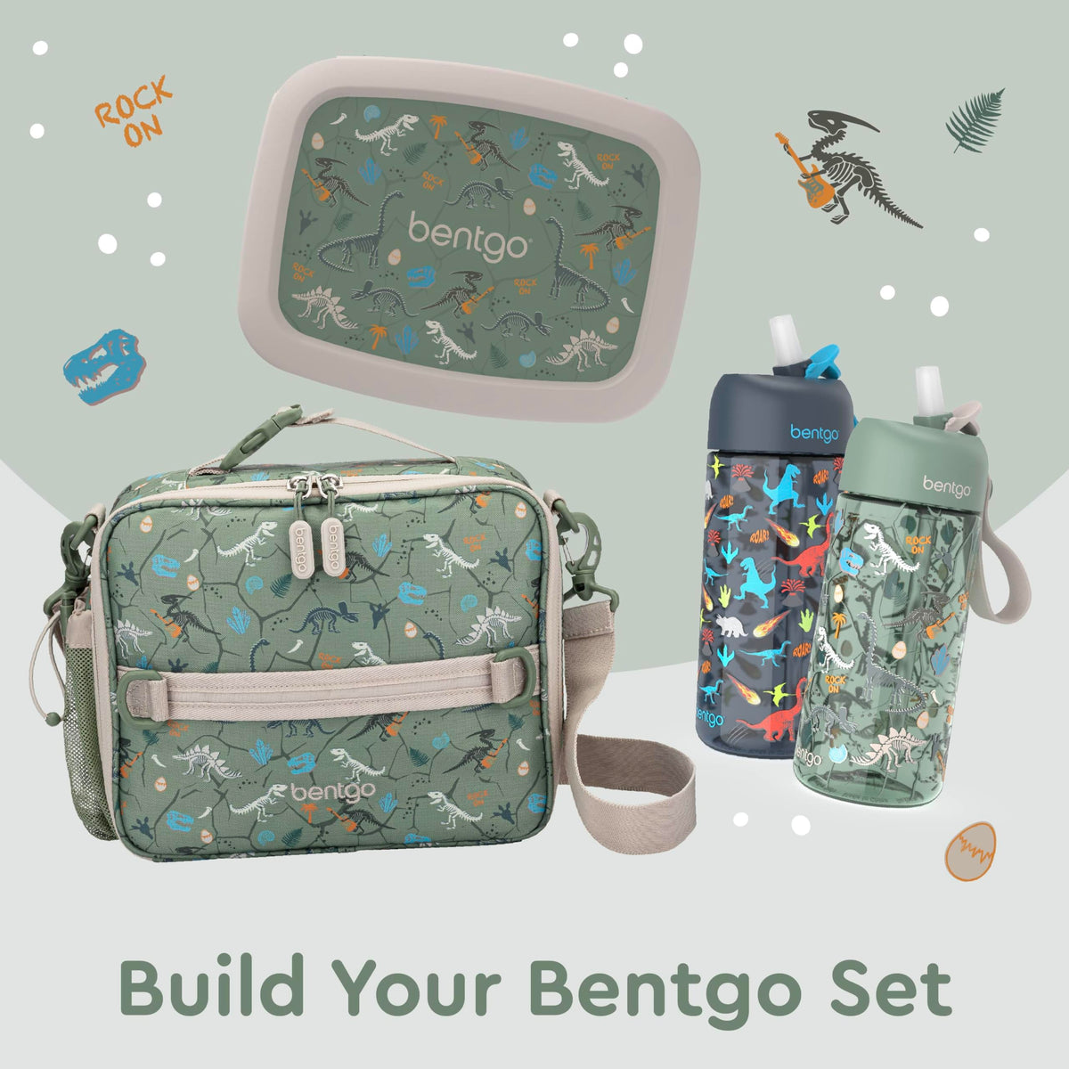 Bentgo Kids compact storage pocket helps organize utensils and a bottle.