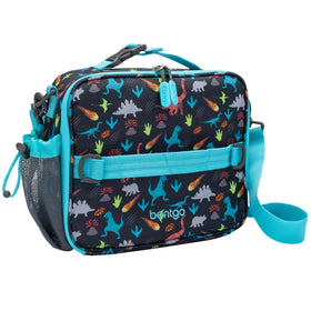 Bentgo Kids Lunch Bag with dinosaur print front view showing sturdy construction.