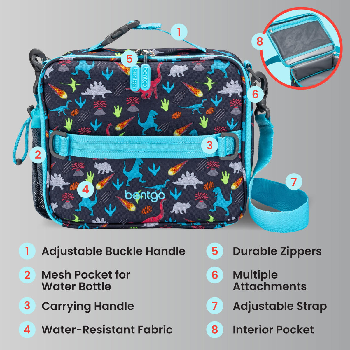 Bentgo kids bag showcases easy-clean fabric for quick after-school care.