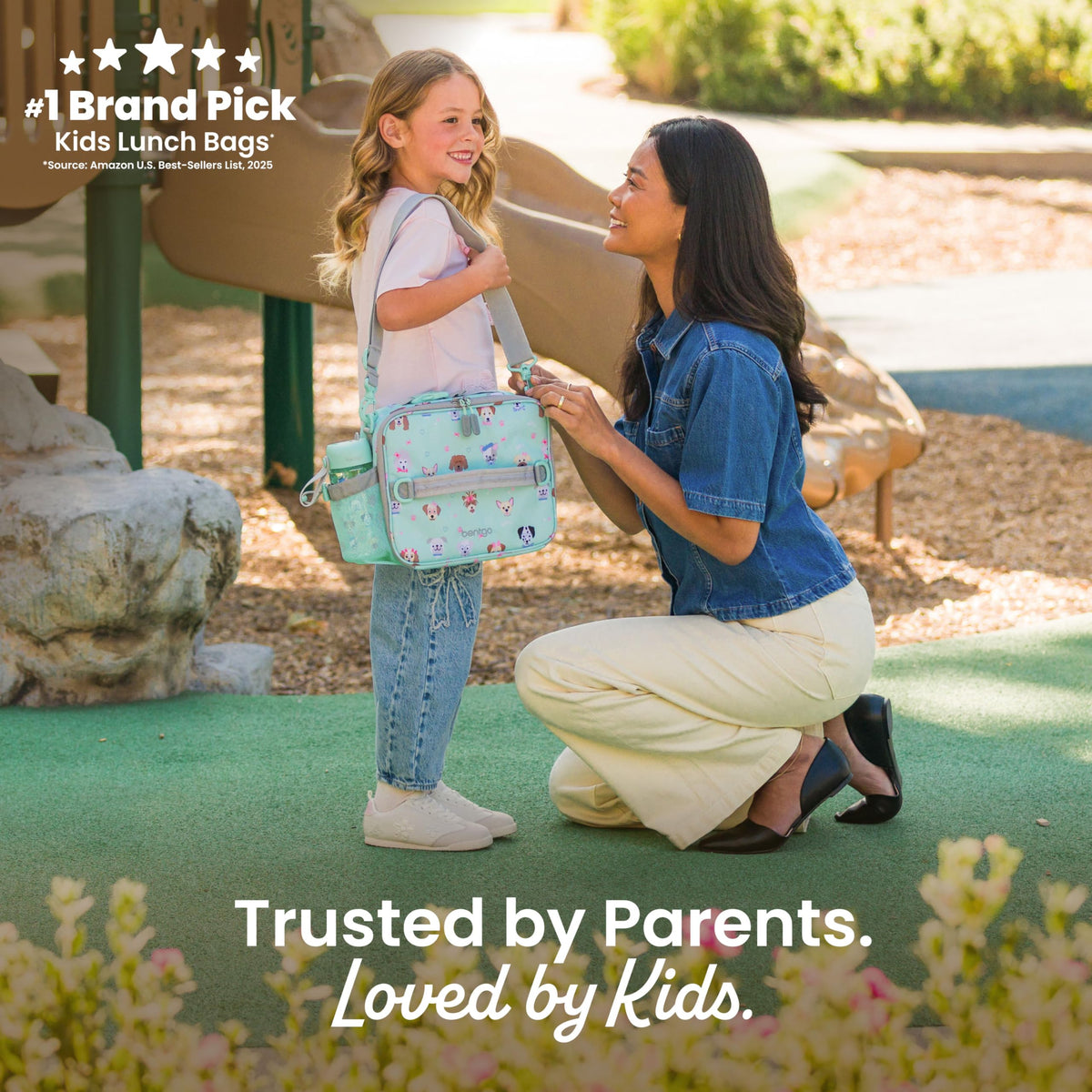 Bentgo Kids lunch bag fabric detail highlights water-resistant material and easy-clean surface.