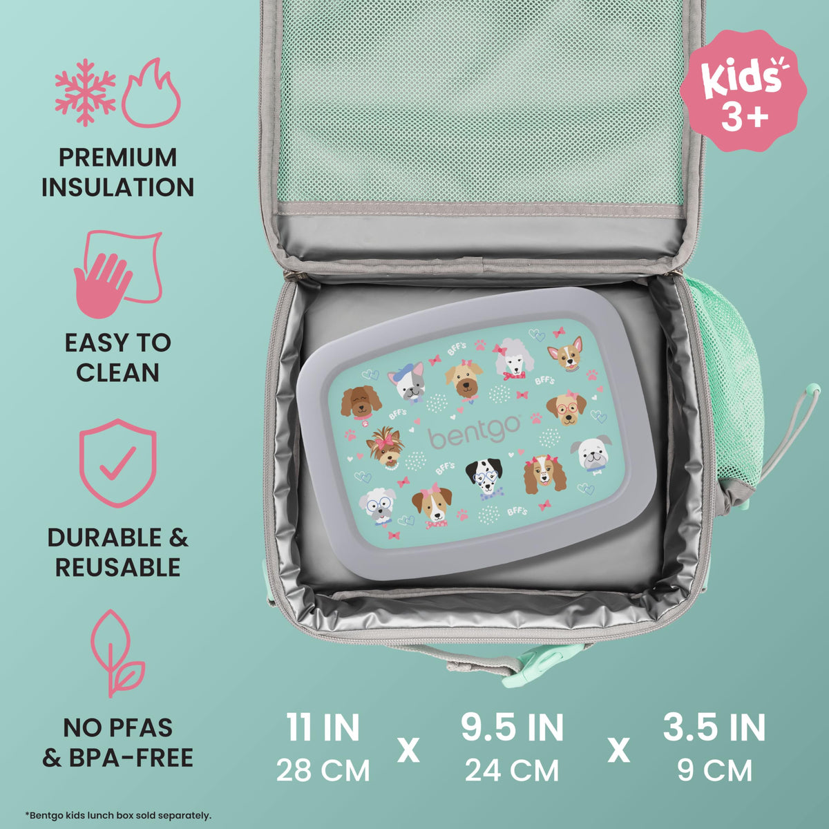 Bentgo Kids lunch bag insulated compartment keeps meals fresh during school days.