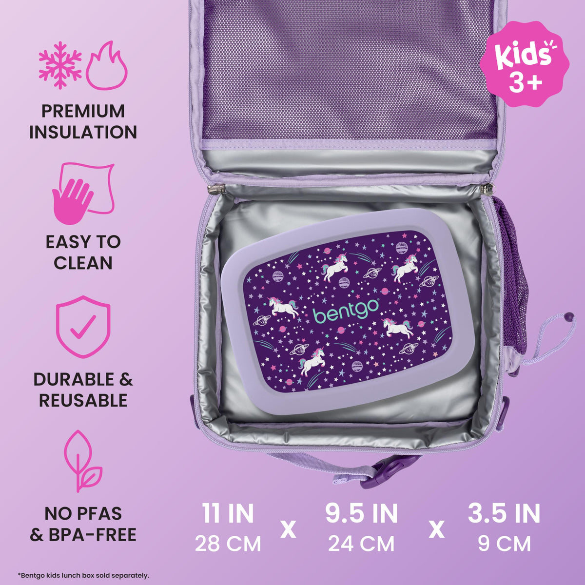 Bentgo Kids Unicorn Insulated-Lunch-Compartment preserves freshness during school days and activities.